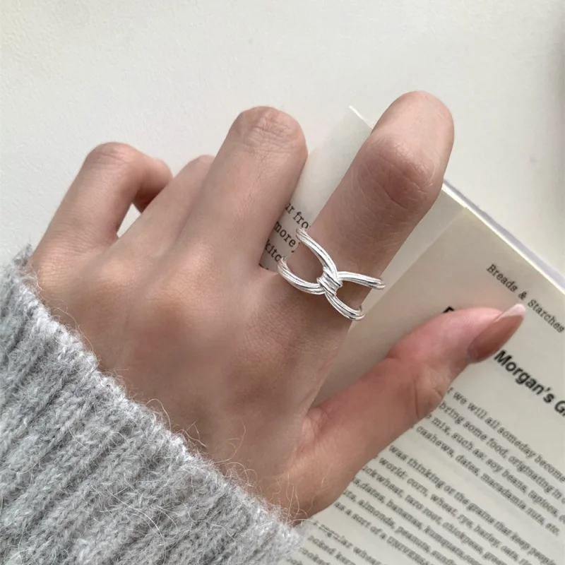 S925Женские двухслойные кольца из стерлингового серебра с полыми кольцами