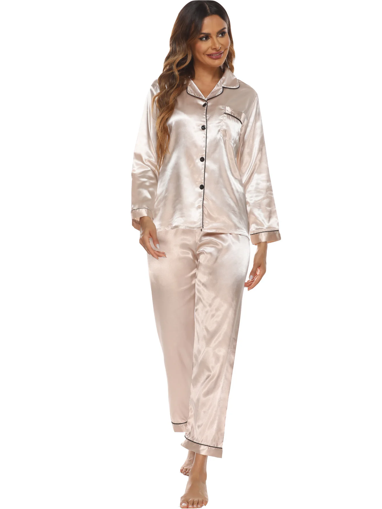 Europe Winter Spring Autumn Women Sleepwear Long Sleeves Long Pants Luxury comfortable Pajamas For Girls Ladies