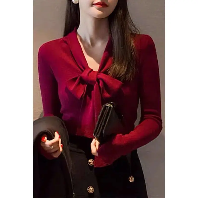 Блузка женская однотонная с длинным рукавом, на весну-осень