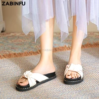 summer women slippers fashion pearl butterfly knot beach sandals platform shoes outdoor thick sole slipper soft wedge sandals