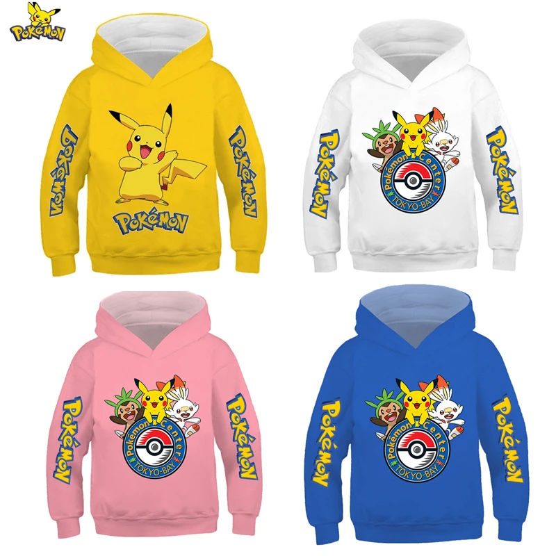 

Pikachu Pokemon Sweatshirt Long Sleeve Children Clothes 4-14 Years Kids Cotton Hoodies Boys/Girl Cute Tops Kids Size 4-14T