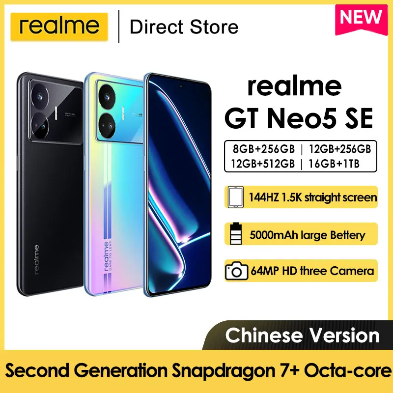 Realme GT Neo 5 SE Smartphone 64MP NFC 5G Snapdragon 7+ Gen 2 5500mAh Battery 144Hz OLED Display SuperVOOC 100W Cell Phone