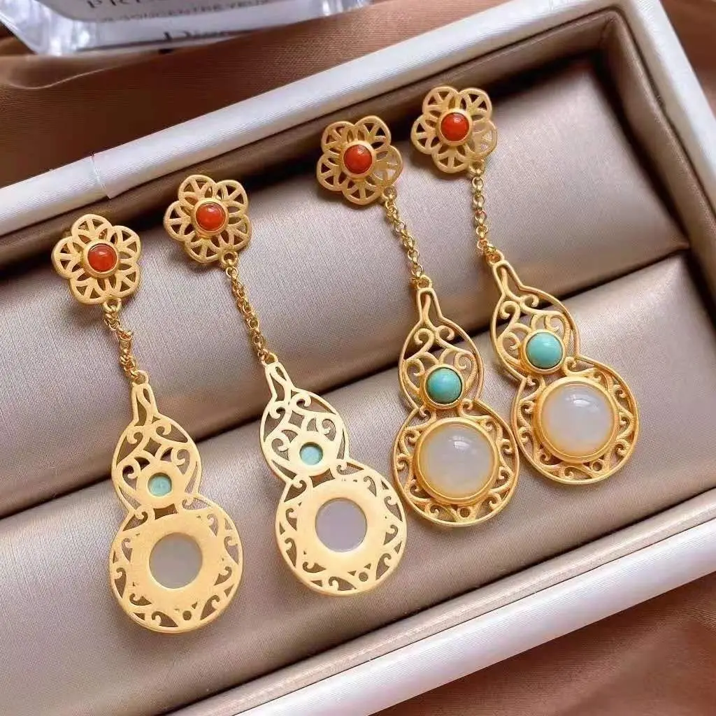 

Серьги-гвоздики в виде классической нации из стерлингового серебра S925 пробы, женские серьги в виде тыквы с большим двором в стиле китайские ...