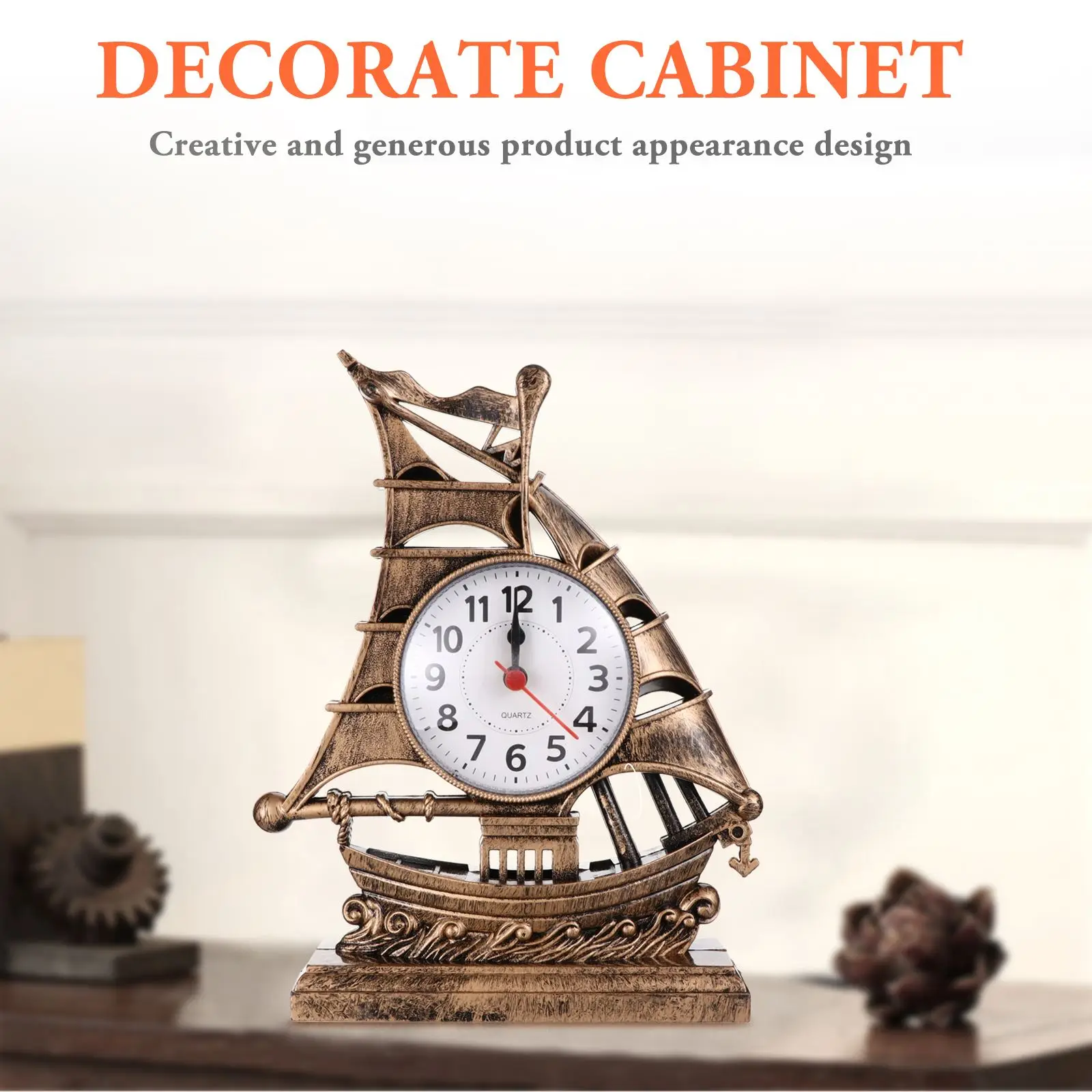 

Clock Alarm Sailboat Table Vintage Small Desk Clock Antique Clock Fashion Household Silent Bedside Sailing Decoration Creative