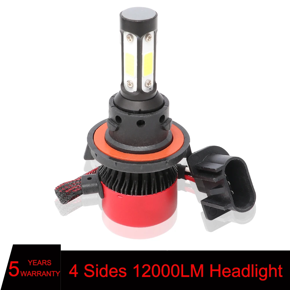 

New 2Pcs 4 Side COB 100W 12000lm H4 Hi lo H7 9008 Car Headlight H11 9005 9006 Auto Led Headlamp Bulbs Light 12V Fog Light