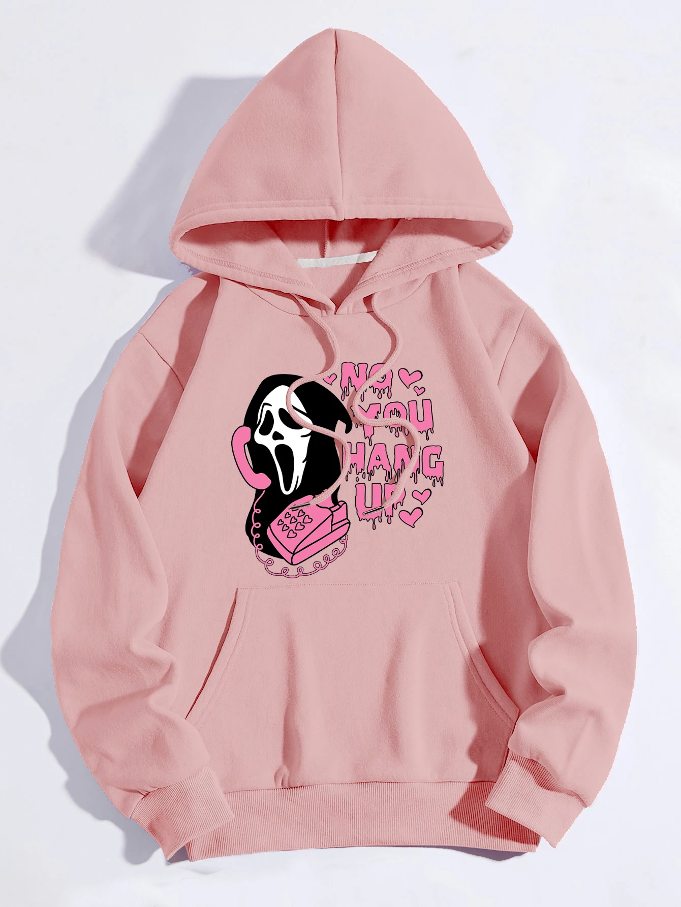 

Halloween Funny Women Hoodie NO YOU HANG UP Letters Printed Loose Fleece Hoodies Black Women's Clothing