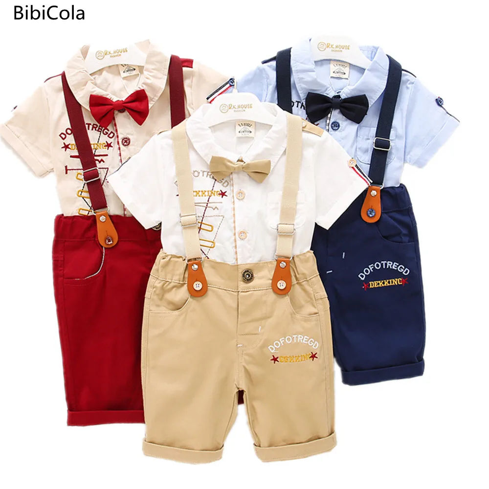 

Летний детский джентльмен короткий рукав, футболка + подтяжки, костюм деловой костюм для мальчика повседневная одежда комплект джентльмена...