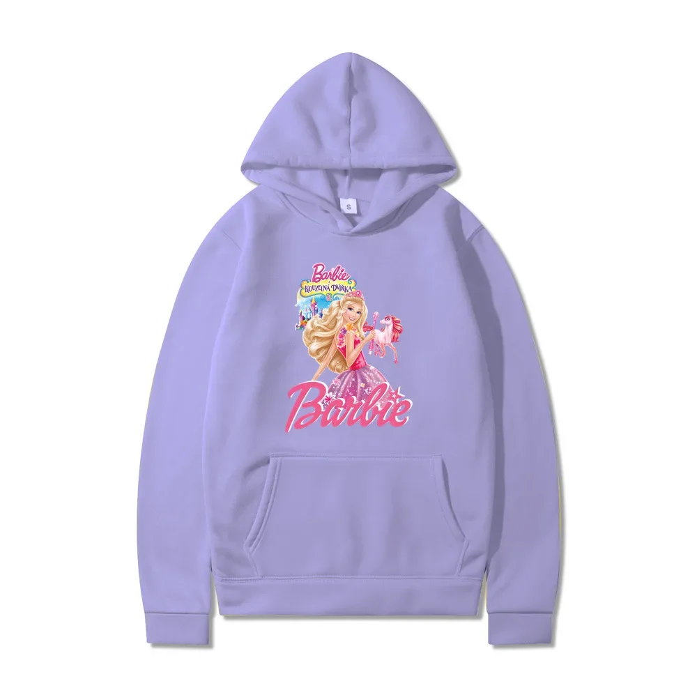 

MINISO Barbie The Movie Peripheral Velvet Casual Sweatshirt Plain Letter Print Kangaroo Pocket Drawstring Print Hoodie Best Gift