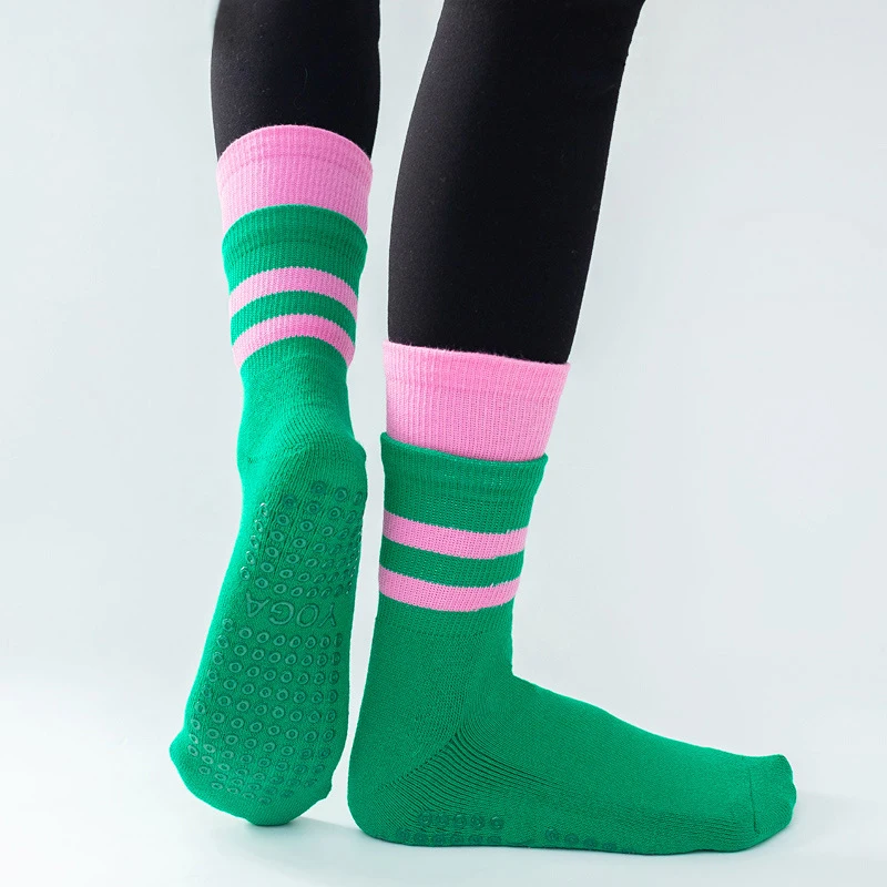 

Yoga Socks For Women Cotton Stripe Pile Dot Silicone Floor Non-Slip Pilates Grip Crew Socks
