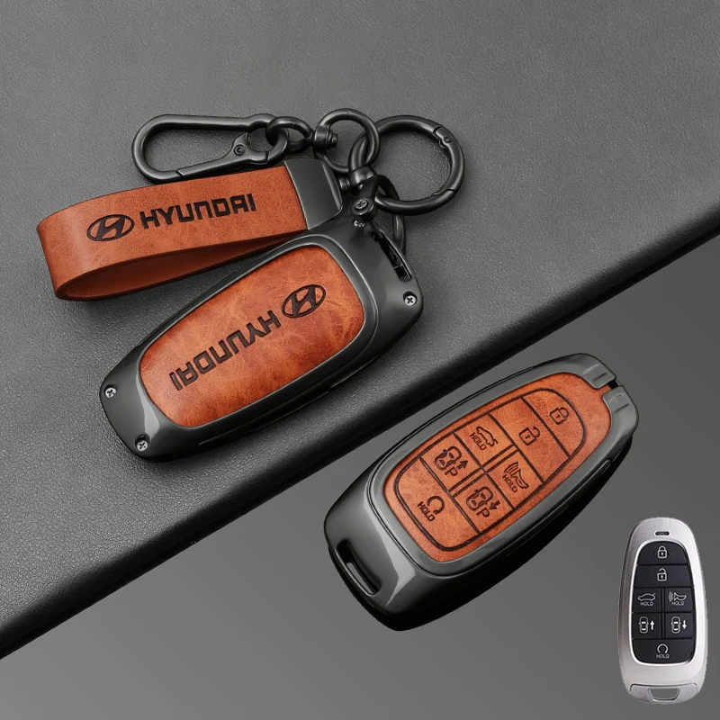 Фото Кожаный чехол для ключей в стиле ретро с металлическим каркасом для Hyundai Tucson Cruz Sonata Santafe 2019 2020 2021 Sel Ev 6 Ev 8 IONIQ 5 NEXO Grandeur №5