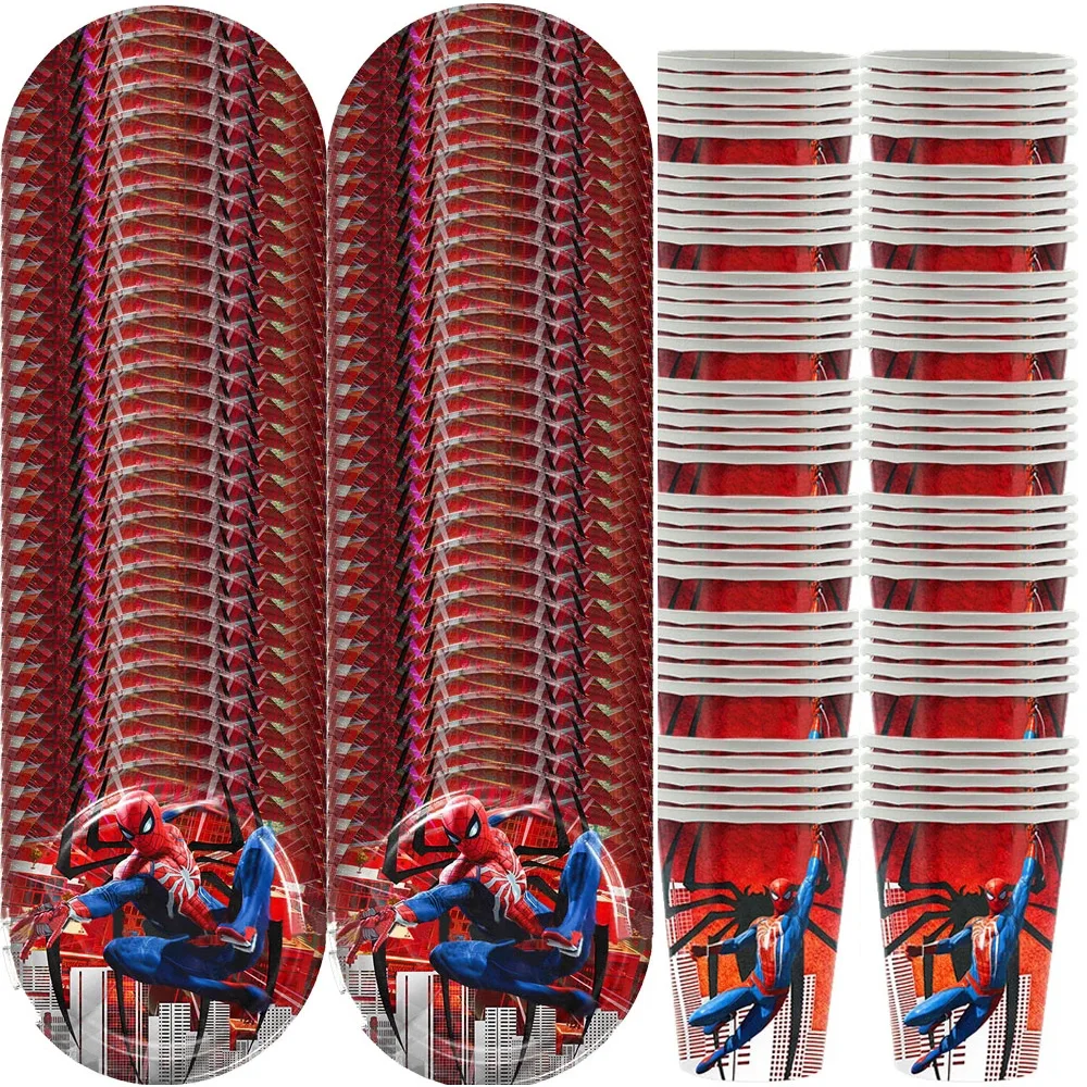 

New Spiderman Birthday Party Decorations Supplies for Kid Boys Disposable Tableware Paper Cups Plates Straws Balloon Set