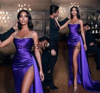 sexy spaghetti prom dresses purple mermaid evening formal party gown high side split bridesmaid dresses