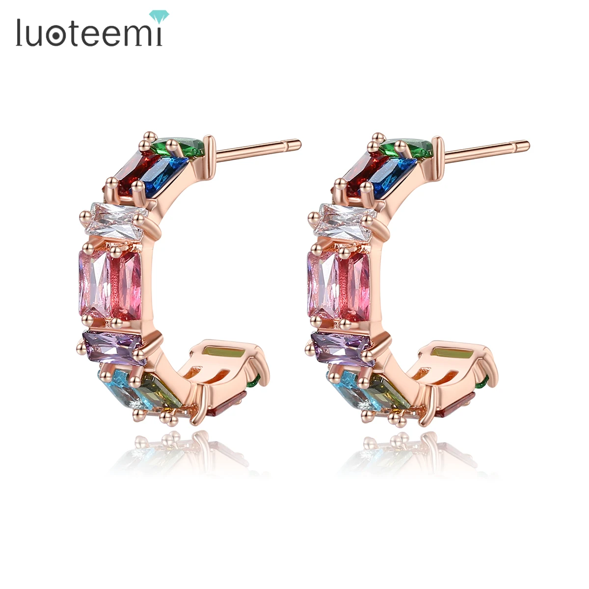 

LUOTEEMI Big Hoop Earring for Women Colorful Gemstomes Cubic Zircon Jewelry Crystal Shinning Party Earring 2022 New Korea Trendy