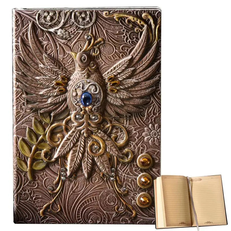 

Phoenix Notebook Antique Handmade Daily Notebook With Bookmark 3D Phoenix Pattern Hardcover Notepad Present For Women Men