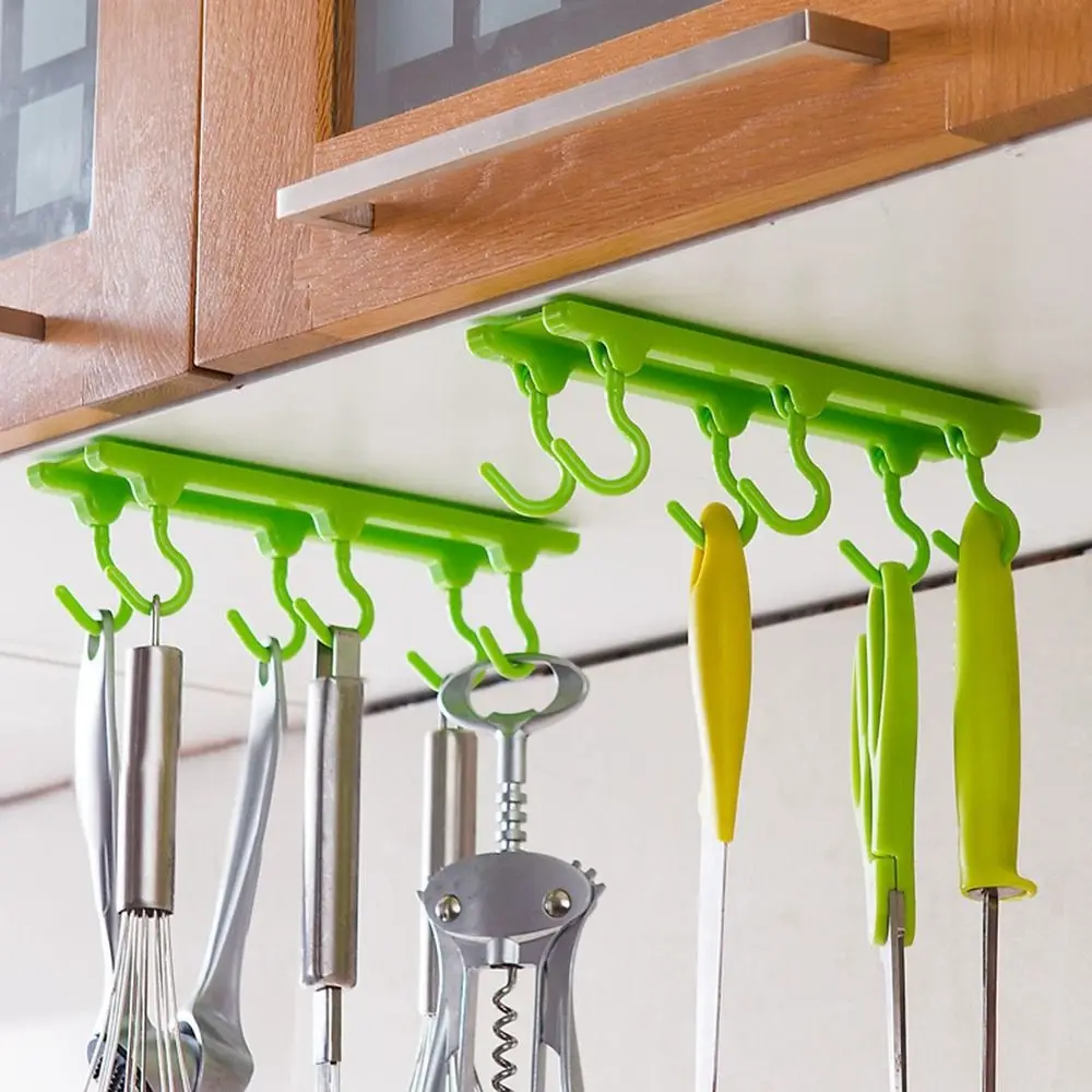 

6 Hooks Punching-free Ceiling Shelf Practical Space Saving Plastic Cupboard Rack Hanging Kitchenware Hanging Rack Cabinet
