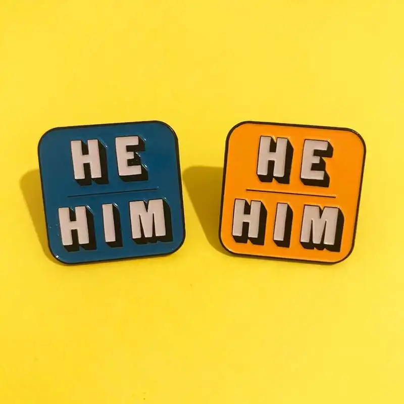 

Novelty He/Him Enamel Pin Lapel Pins Badge - Blue / Orange