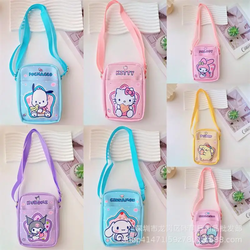 

Kawaii Sanrioed Cinnamoroll My Melody Hellokitty New Pattern2023 Girls Fresh and Sweet Zipper Cross Body Mobile Phone Bag