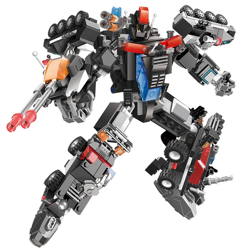 

New DIY Creative 6-In-1 Combination Laser Combat Police Mecha Building Block Model Small Particle Children's Favorite Gift