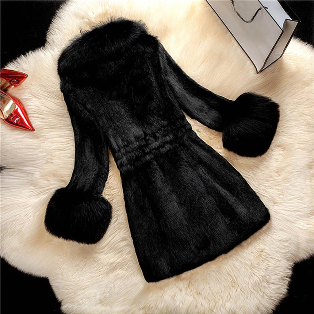 Winter Oversize Fashion Coat Women Warm Plush Solid Color Faux Fur Coat Regular Jacket Thick Green Wine Black White Four Color