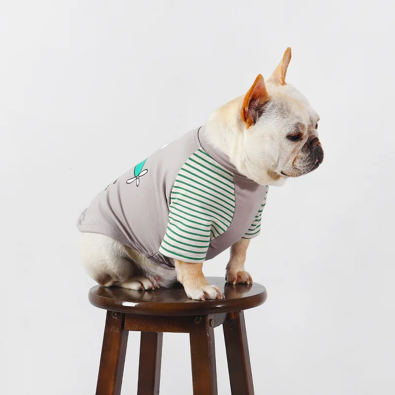 Летняя лоскутная полосатая одежда для домашних животных тонкая дышащая футболка