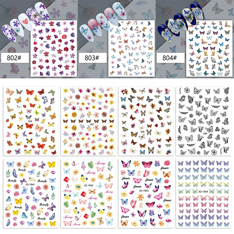 

Nail Stickers Colorful Blue Butterfly Self-Adhesive Slider Spring Wraps Nail Art Deaign Decorations Decals Manicure Accessories