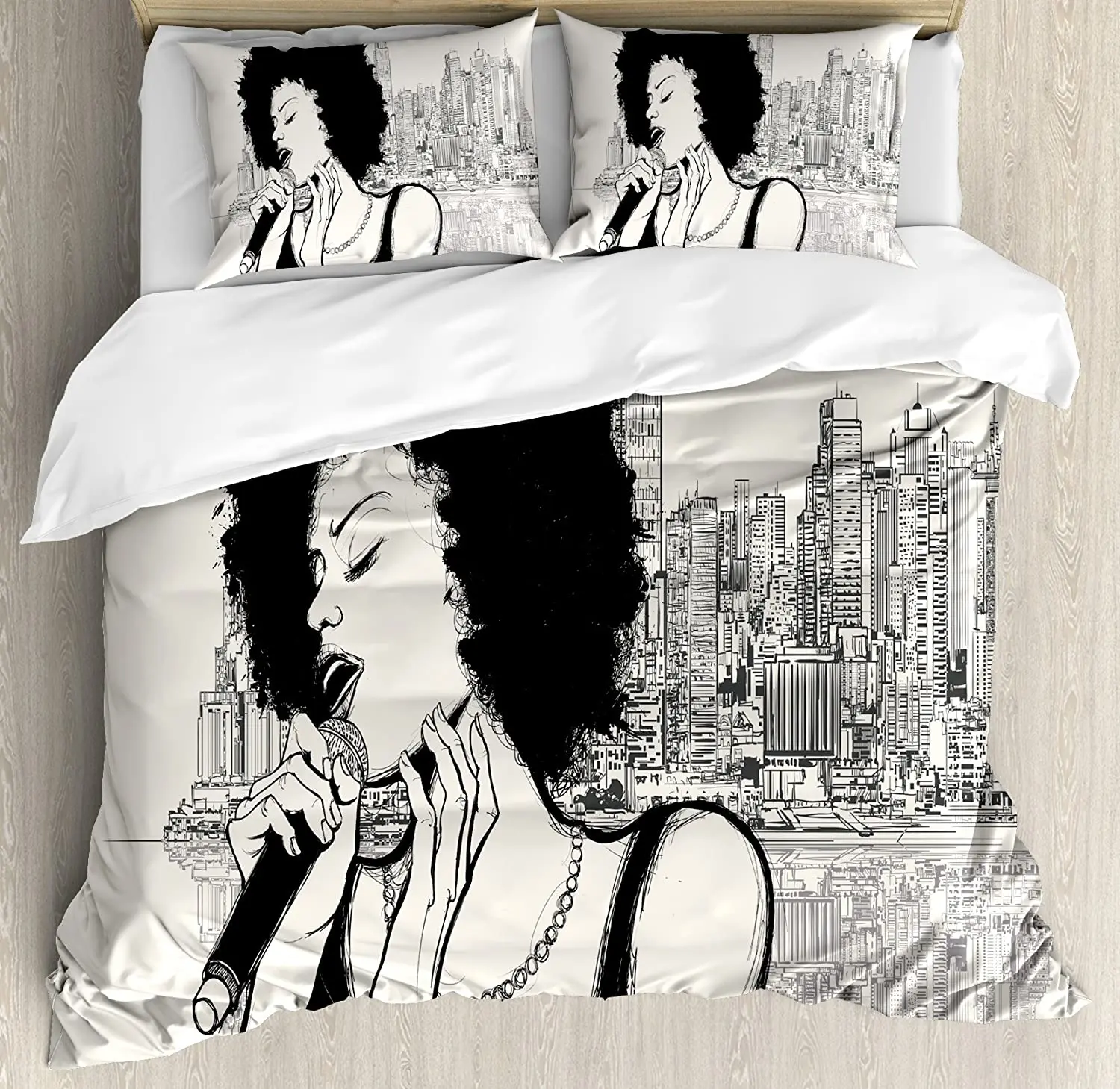 

African Bedding Set American Jazz Music Girl Performing in 3pcs Duvet Cover Set Bed Set Quilt Cover Pillow Case Comforter Cover