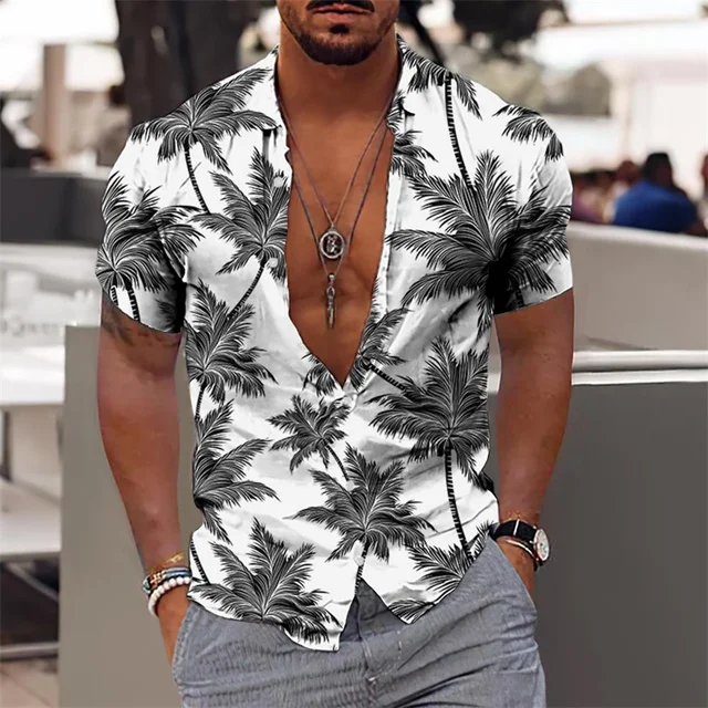 Hawaiian Shirt For Men Vacation Daily Slim Fit Tops Gym Elegant Flower Pattern Leaves Social Casual Fashion Camisa Y2k Clothing 4