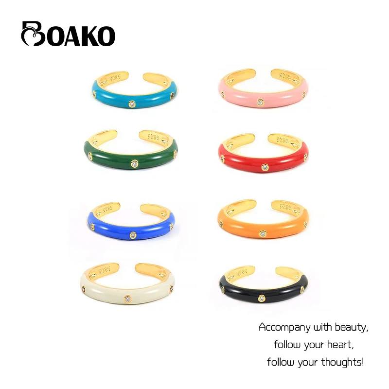 

BOAKO Personality Enamel Rings For Women Girls 925 Silver Ring 2021 Trend Anillos Mujer Fine Jewelry Minimalist Bague Femme CZ