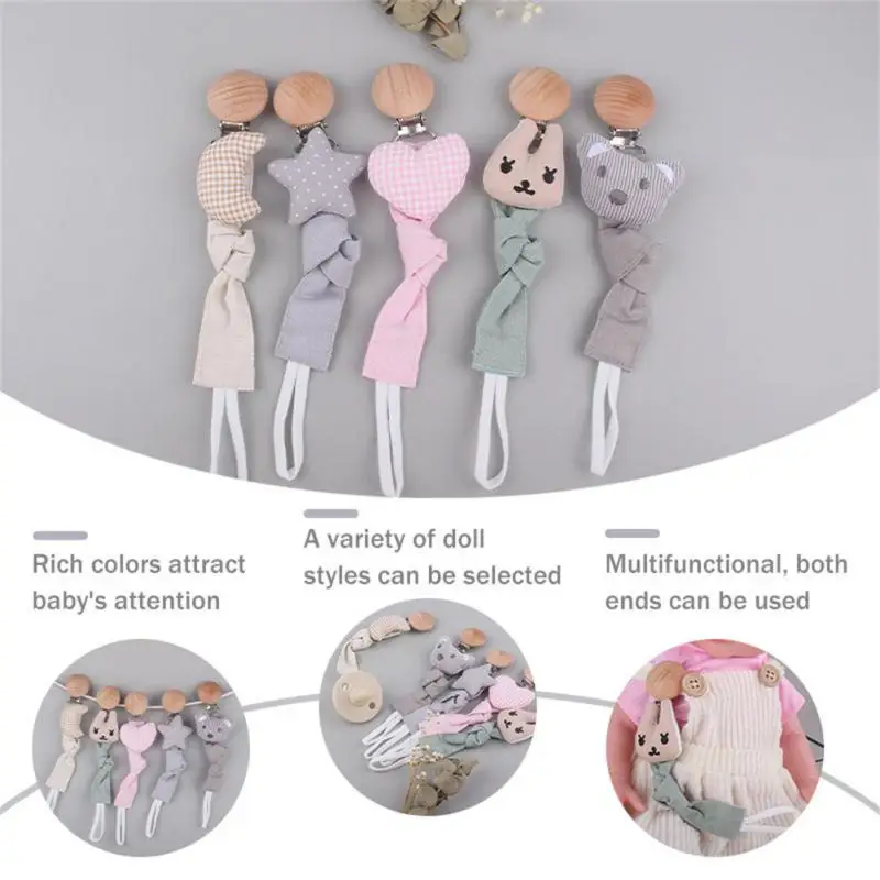 

Cute Soother Holder Beech Teat Clip Comfortable Cotton Linen Ribbon Pacifier Chain Pacifier Rope Bite Bag Toy Baby Supplies