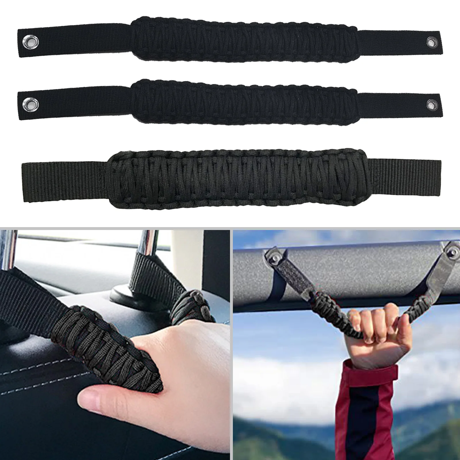 

Рулонные рукоятки Paracord 3 шт., ручка для захвата с ручкой заднего сиденья, черная для Ford Bronco, аксессуары 2021 2022