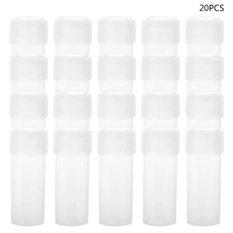 

20 pcs Practical Empty Plastic Bottles with Lids 5ml Small Vials Sample Container for Office School Chemistry Supplies