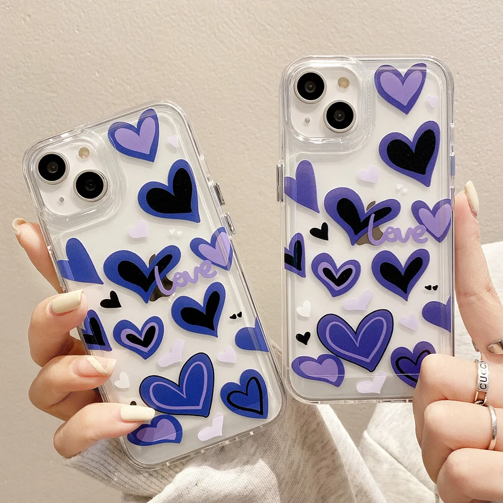 

Cute Purple Hearts Case for iPhone 11 13 14 12 X XS Pro Max Silicone Case Clear TPU Protective Phone Cover for Women Girls