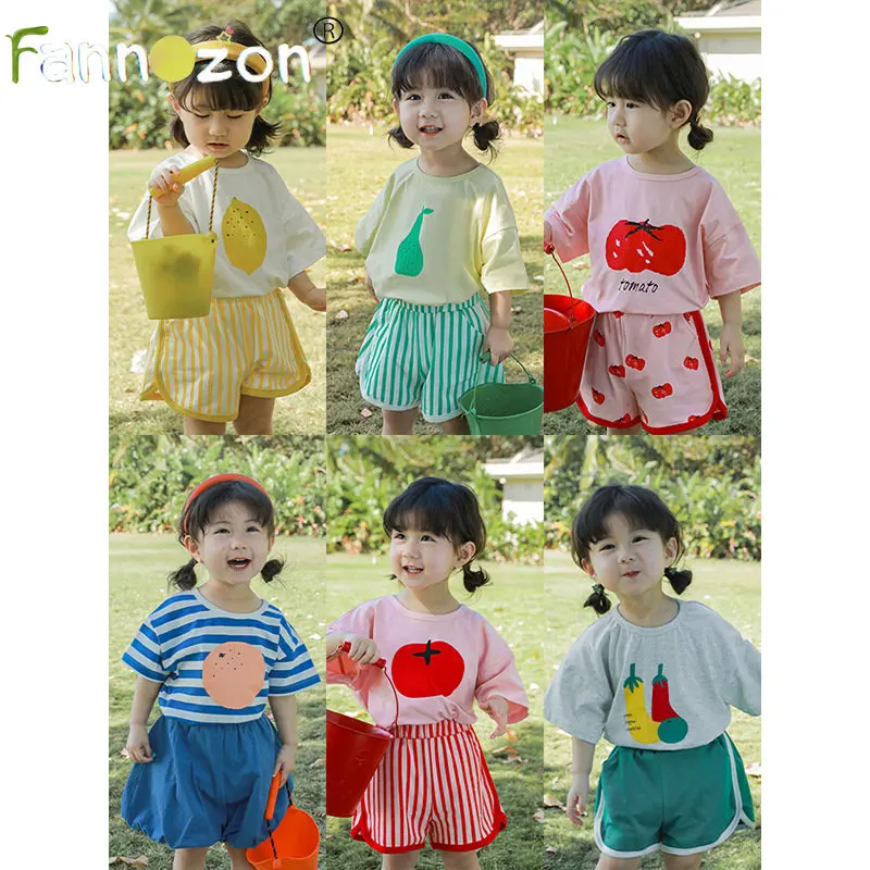 

Комплект из 2 предметов, летний хлопковый комплект с цветочным принтом для девочек