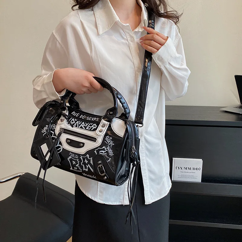 Small Female Japanese Graffiti Motorcycle Ins Fashion Small Square Niche Portable Messenger Bag