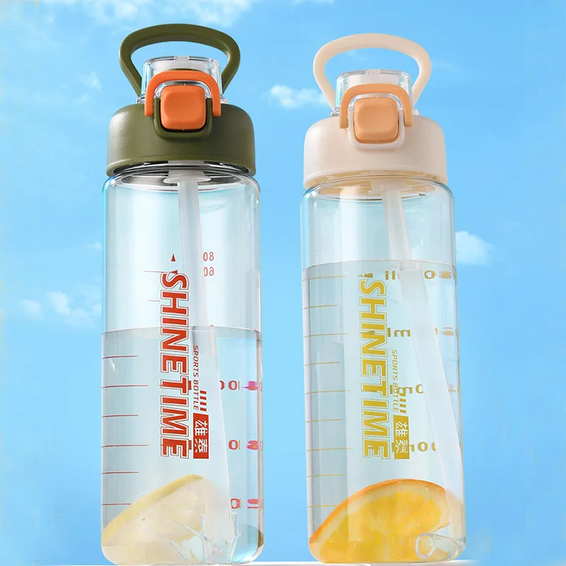 

800ML Transparent Portable Plastic Water Bottle for Outdoor Activities with Straw Scale Markings Unisex Running WaterBottle 2023