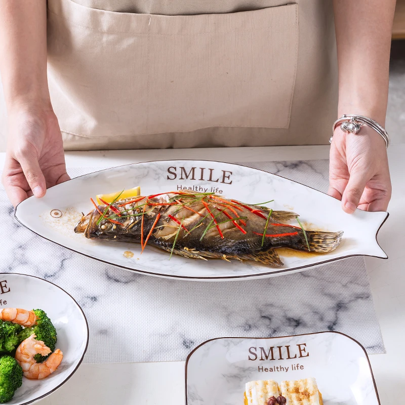 Creative Simple European Fish Plate Home Large Rectangular Service Plate Steamed Fish Plate Fish Plate Nordic Grilled Fish Dish