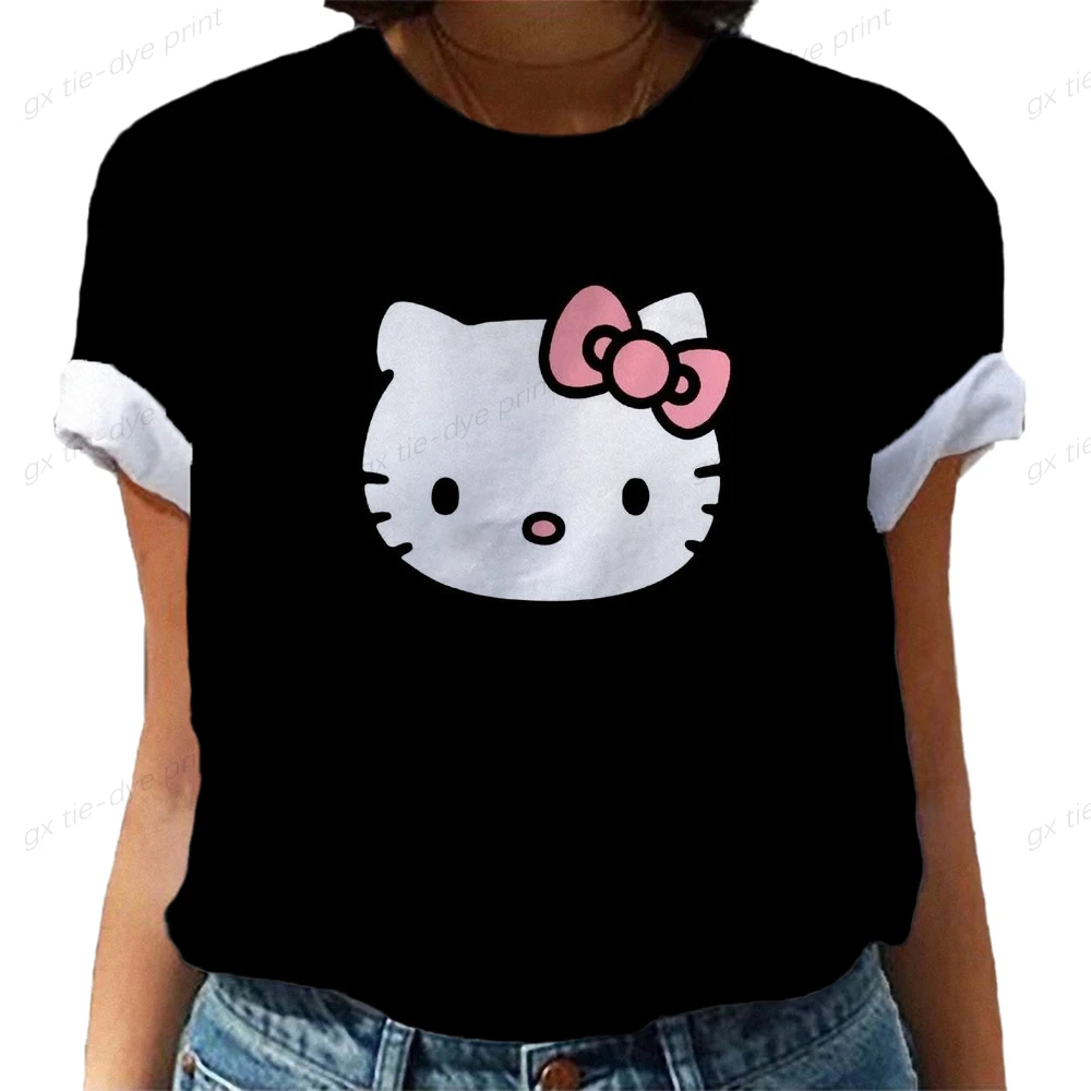 2023 New Summer 3D Cartoon Print Harajuku Summer Leisure Women's T-Shirt Ulzzang Streetwear Kawai Print Hello Kitty T-Shirt