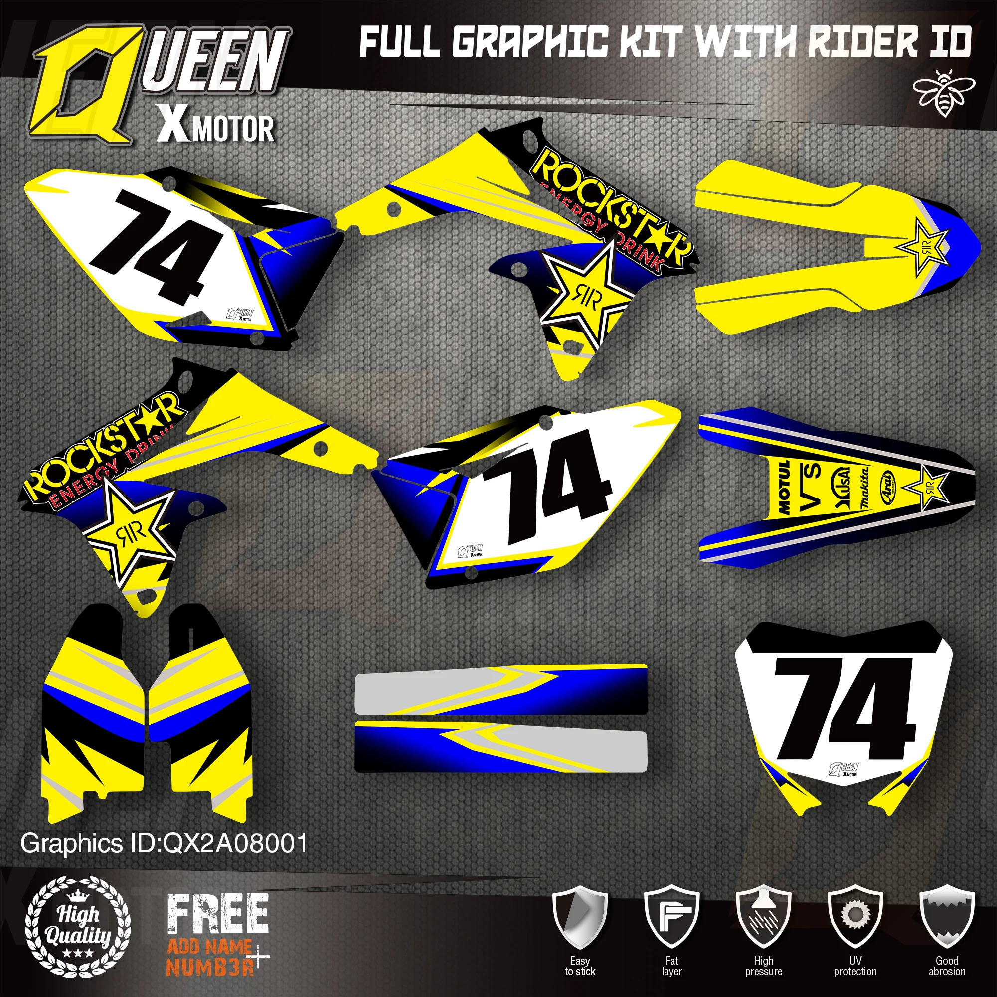 

Queen X MOTOR Custom Team графические наклейки, Набор наклеек для SUZUKI Decal 2008-2017 RMZ450 001