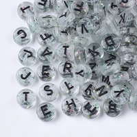 200pc transparent acrylic beads horizontal hole with glitter powder mixed letters flat round clear mixed 7x4mm hole 1 5mm