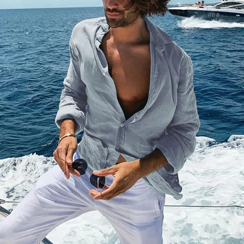 

Casual Pure Color Cotton Tops Men's Leisure Buttoned Turn-down Collar Oversize Shirt Breathable Loose Vintage Men Shirt Clothing