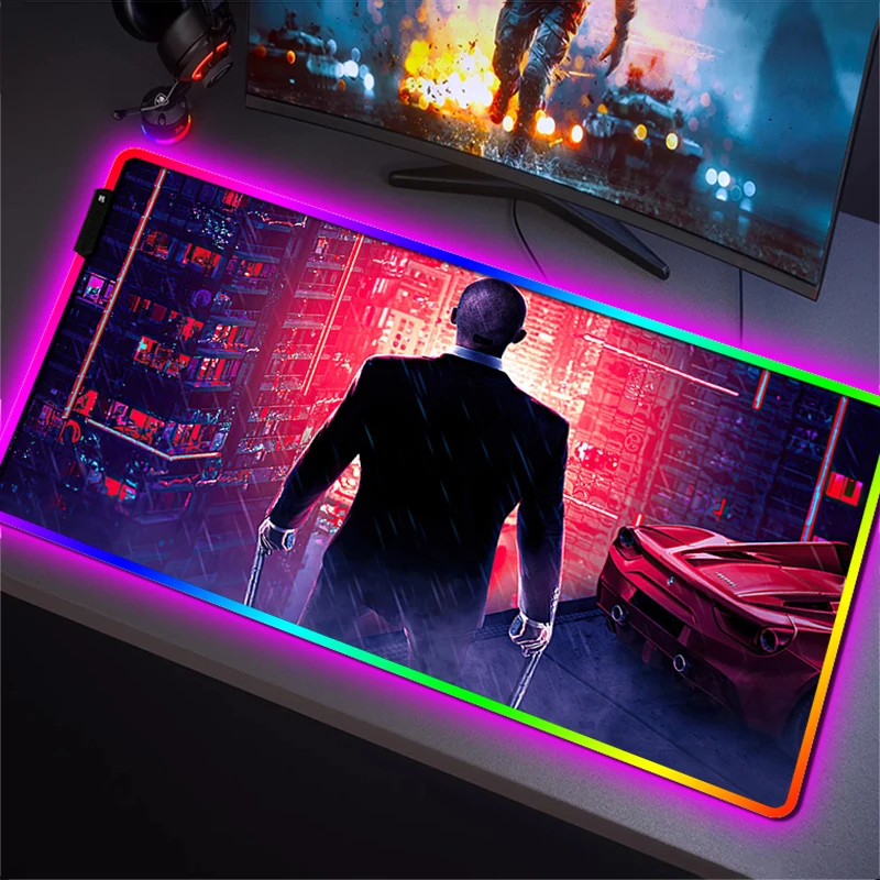 

HITMAN 3 Mause Pad LED RGB Gamer Accessories Mouse Gaming Desk Mat Mousepad Keyboard Mats Pads Large Xxl Protector Pc Mice