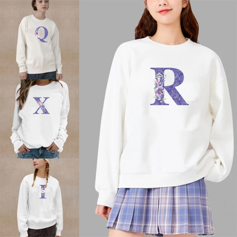 

Пуловер женский с круглым вырезом, Модный свитшот с принтом фиолетовых букв, повседневная одежда свободного покроя