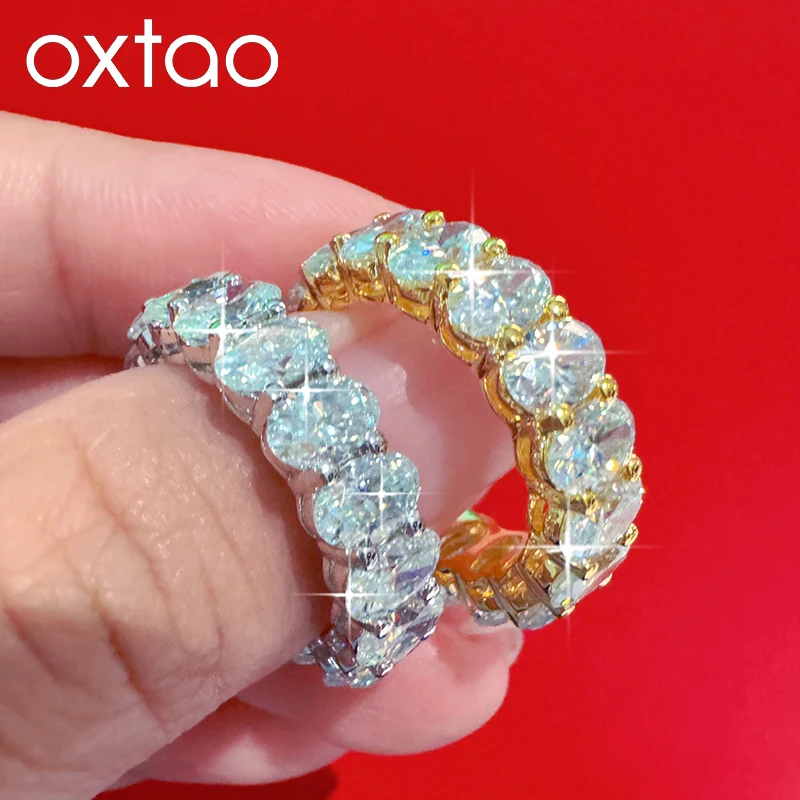 Фото Кольцо OXTAO с овальным муассанитом 0.5 карата, обручальное/праздничное, подарок для женщин, штабелируемые свадебные кольца, ювелирные изделия, покрытие из золота 14K №2