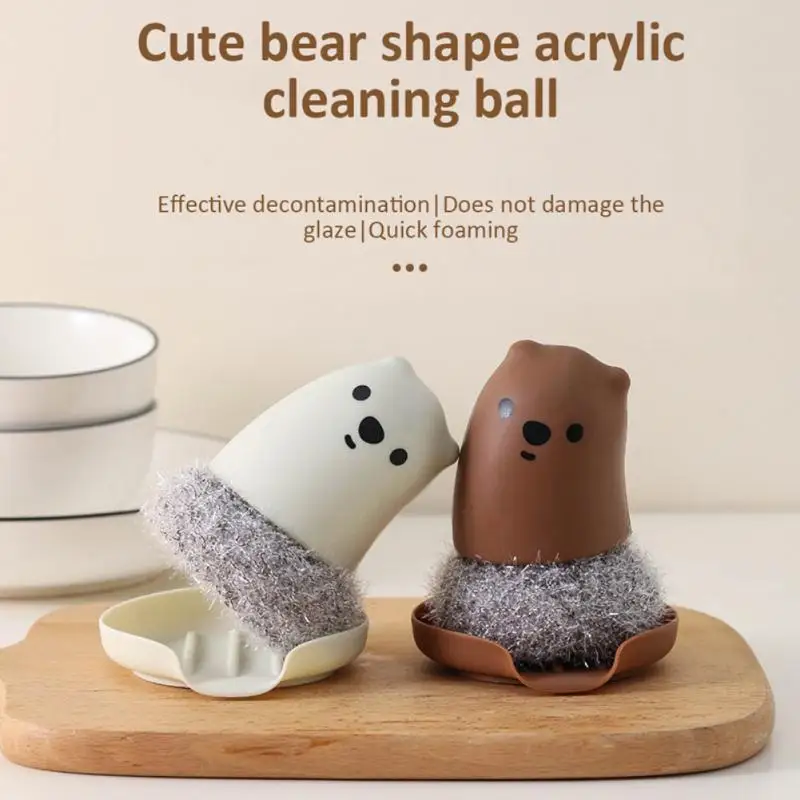 

Cute Bear Pot Brush Cleaning Brush With Handle Kitchen Dishwashing Household Replaceable Dishwashing Brush Kitchen Accessories