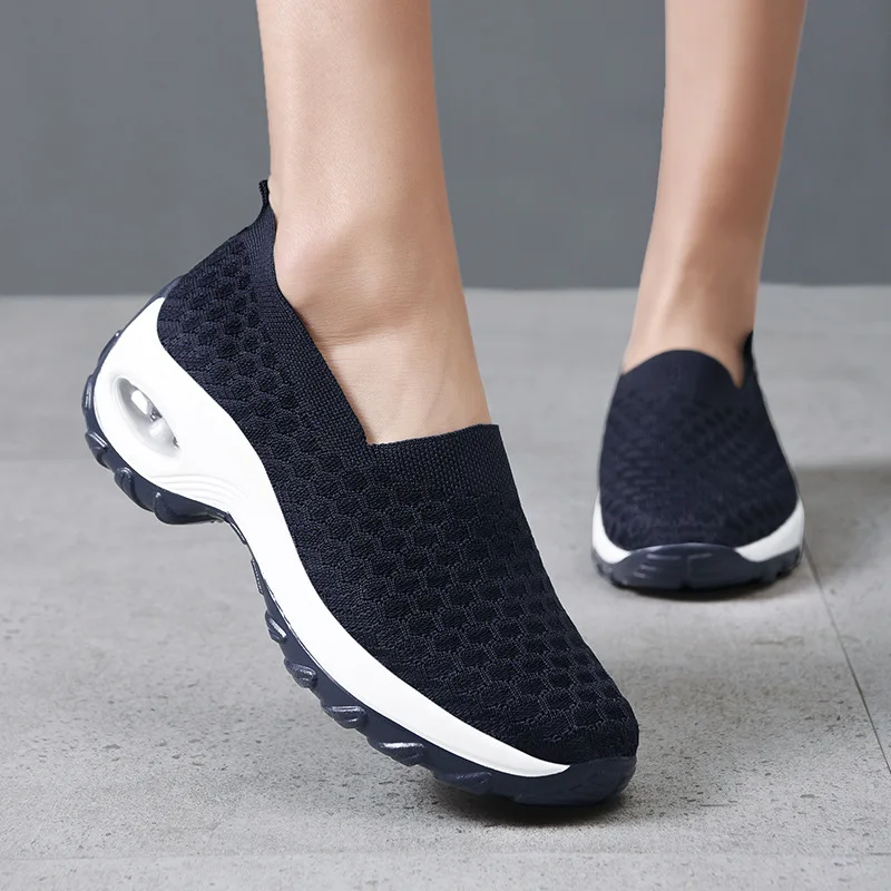 Slip on Women's Women Sneakers Cushioned Comfortable Hiking Walking Shoe Breathable Stretch Cloth Casual Platform Shoe In Spring