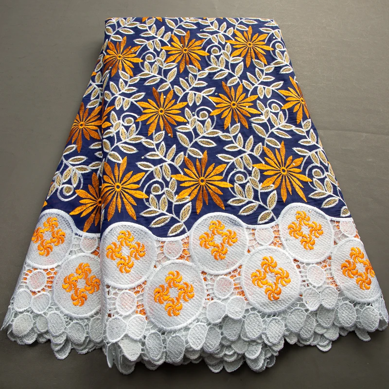 

Африканская швейцарская вуаль, кружевная ткань, роскошная вышитая нигерийская хлопковая кружевная ткань для 2023 женского свадебного платья, пришивная A3471
