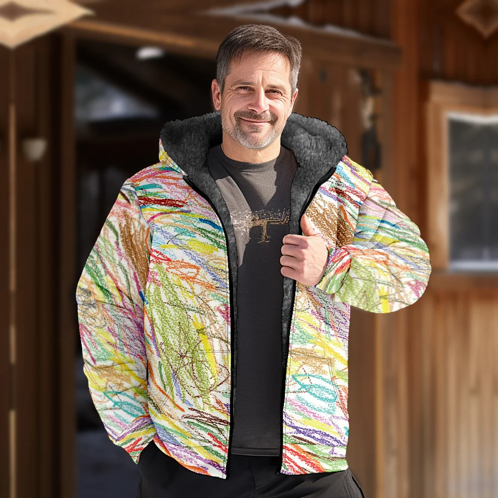 Мужские зимние куртки пальто креативный рисунок граффити хлопковая одежда на