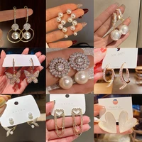 40style fashion korean heart pearl butterfly drop earrings for women bohemian golden crystal zircon wedding earring jewelry gift
