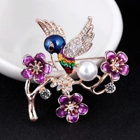 dripping oil enamel rhinestone alloy wax plum forest bird kingfisher pearl brooch pin brooch