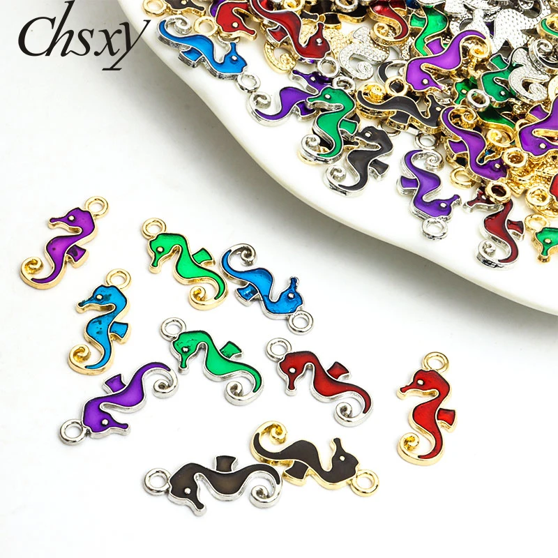 

20pcs 10*22mm Enamel Hippocampus Charms for Jewelry Making Seahorse Pendant Necklace Cute Earring Handmade Accessories Wholesale